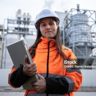 Portrait of smiling female working in the energy industry.